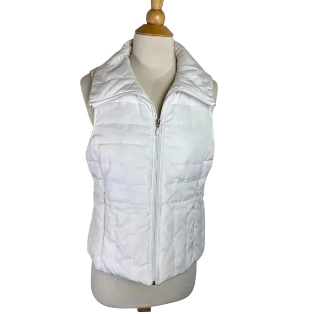 Kenneth Cole Reaction Puffer Vest Medium White Down Quilted Funnel Neck Zip